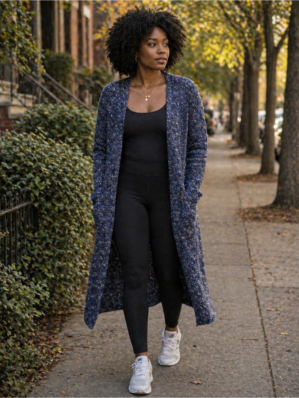 Long Navy Speckled Open Cardigan